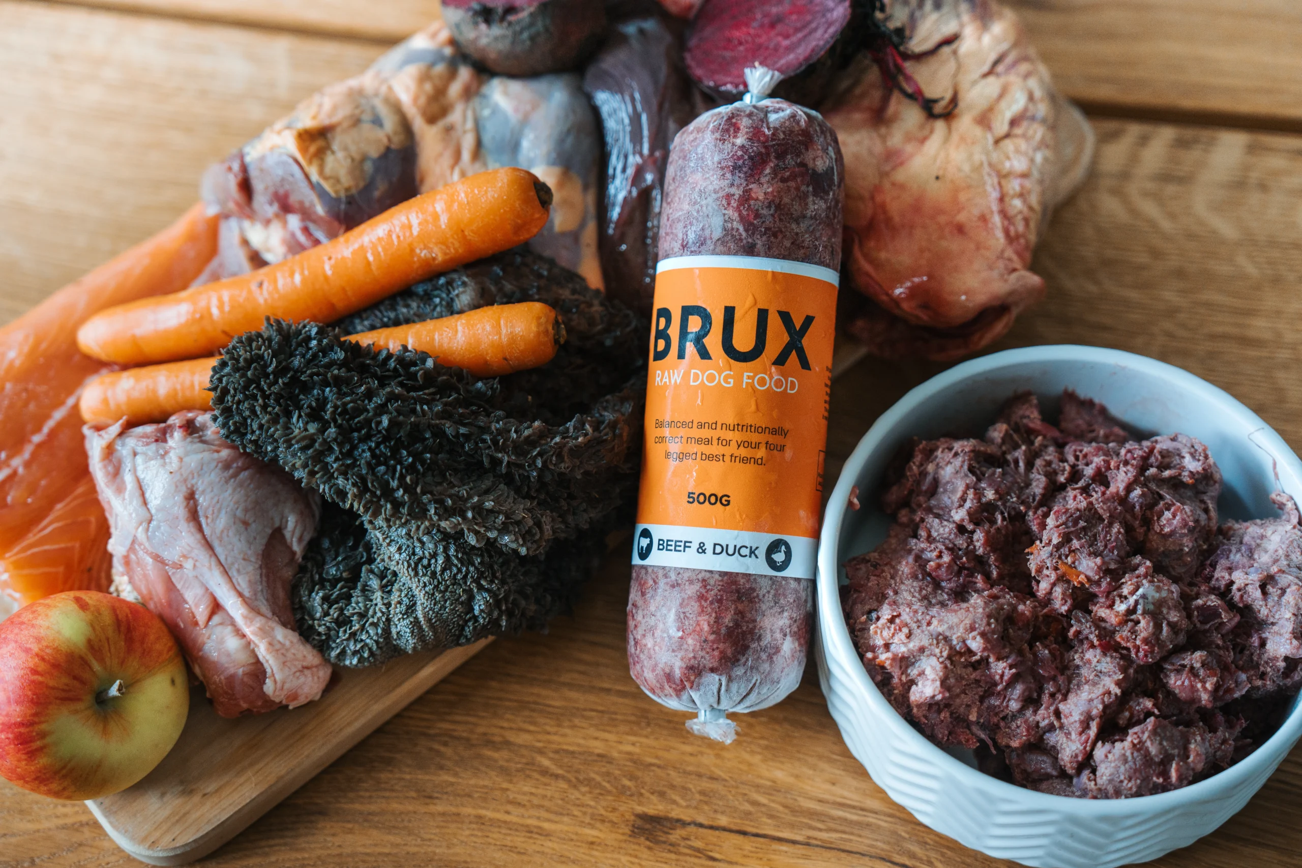 raw dog food beef and duck from brux with ingredients